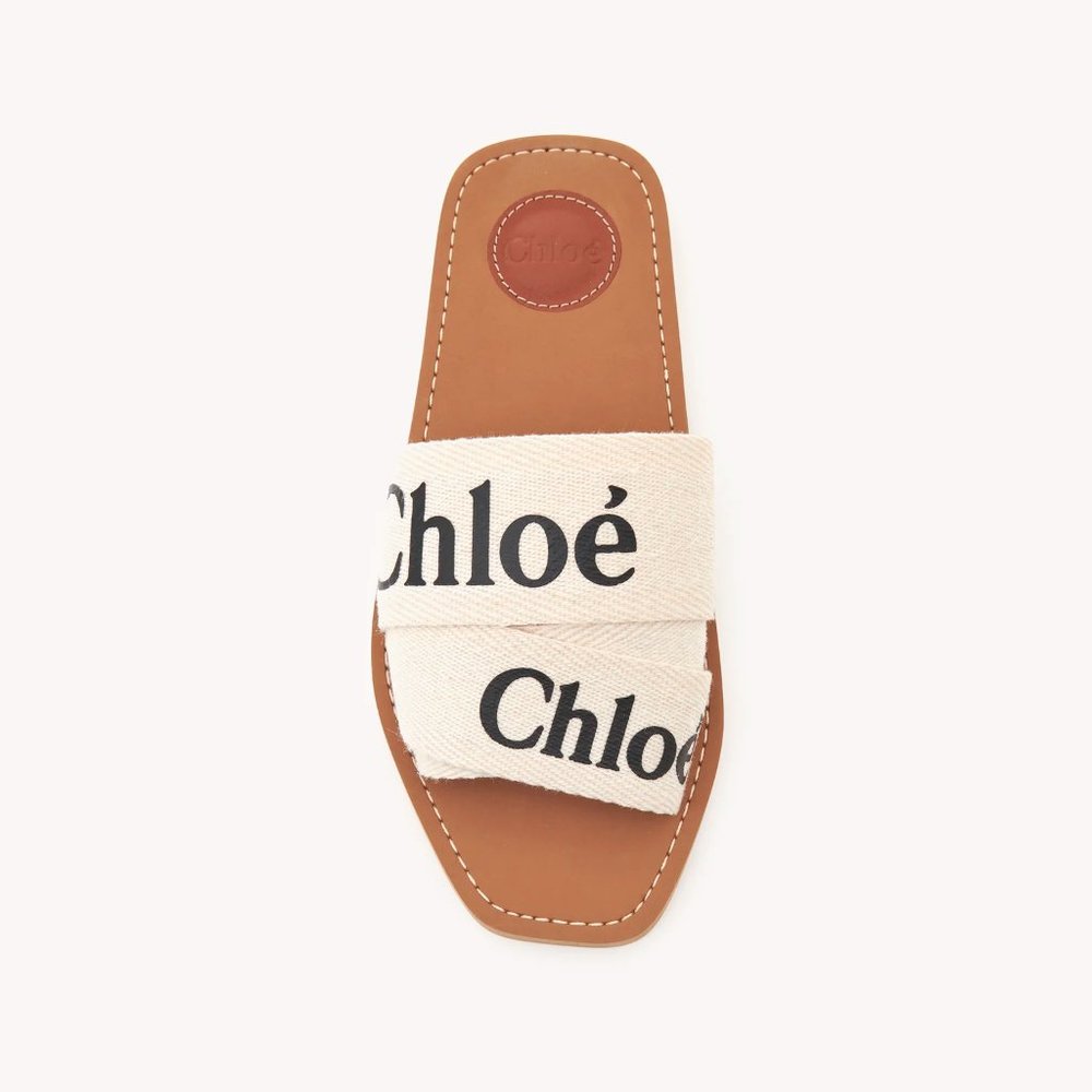 ***AUTHENTIC CHLOE Woody Flat Mule - White Linen
